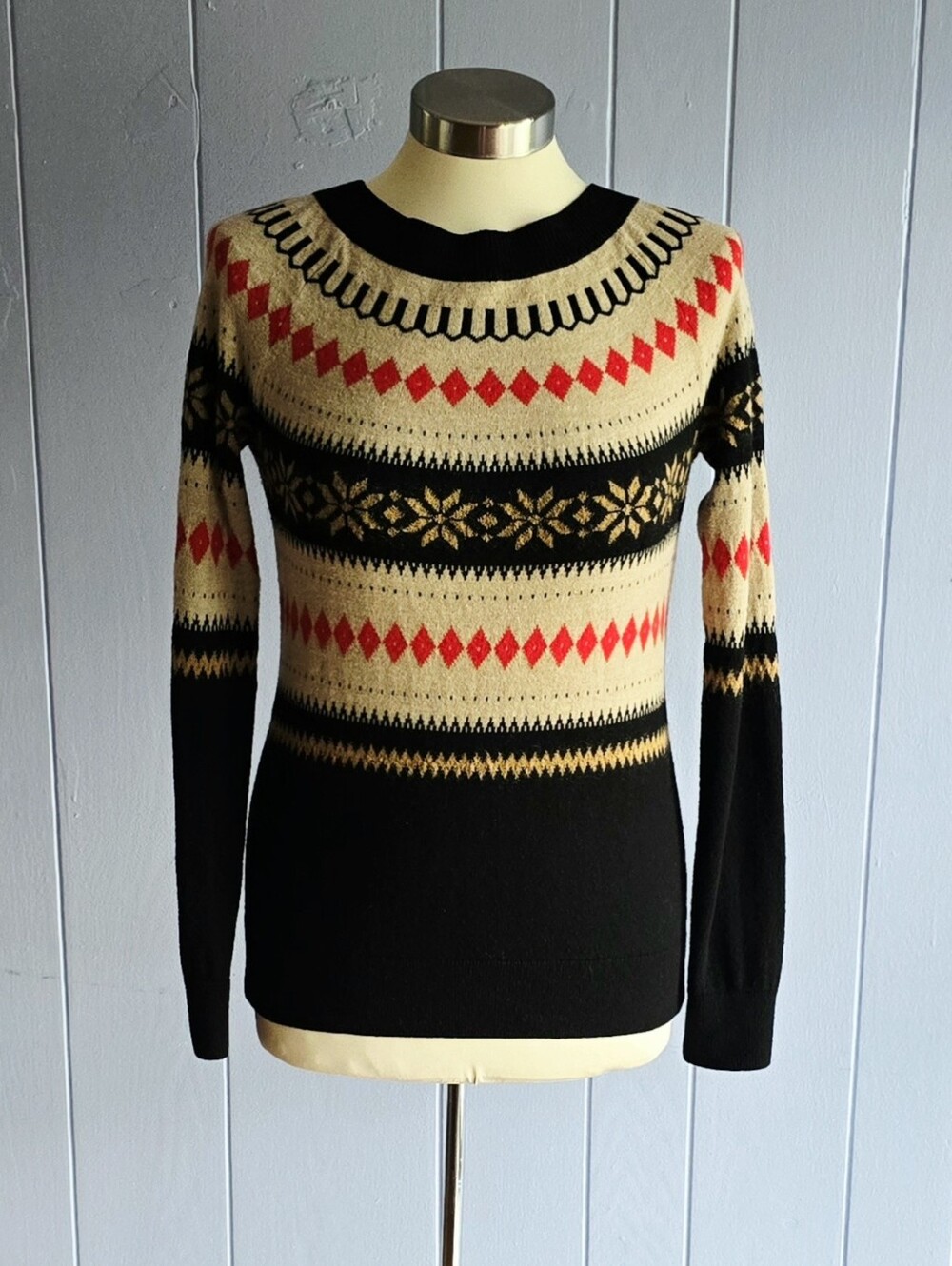 Talbots Womens Crewneck Fair Isle Wool-Mohair Sweater